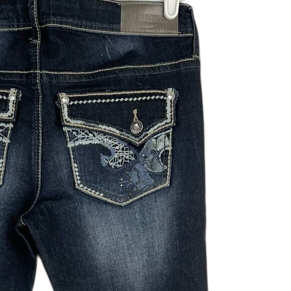 Hydraulic Women's Lola Distressed Micro Boot Stretch Navy Denim Jeans 11/12 NWT - Picture 6 of 16